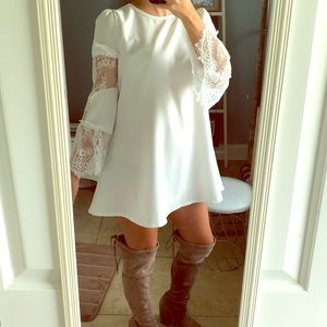 White boho flare sleeve mini dress